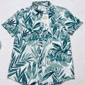 NWT LAGUNA Men’s Green Leaf Print Tech Stretch Button Down Men's Shirt LSMT5512